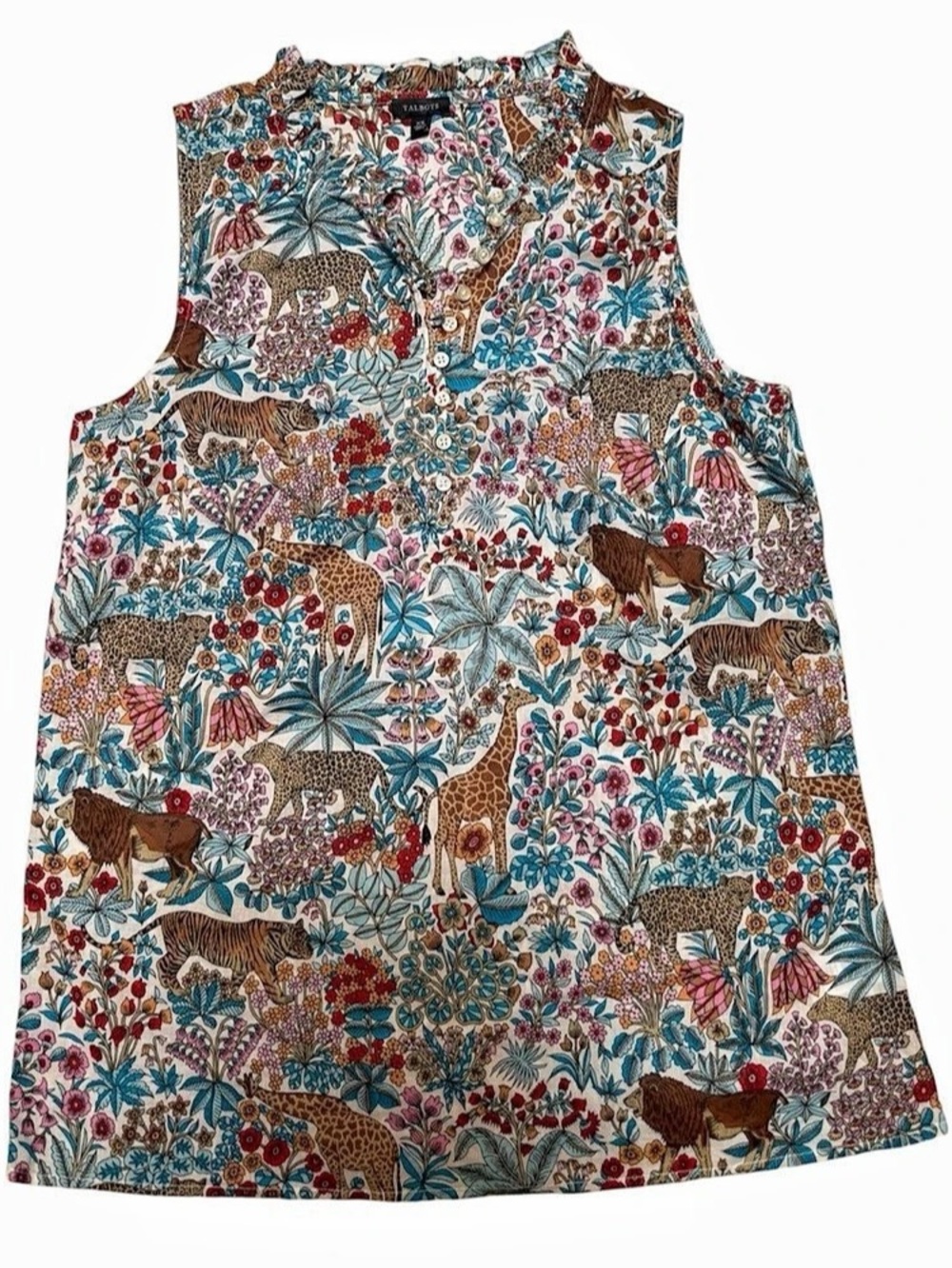 Talbots Tropical Safari Ruffle Trim Shell Sleeveless Blouse – XS